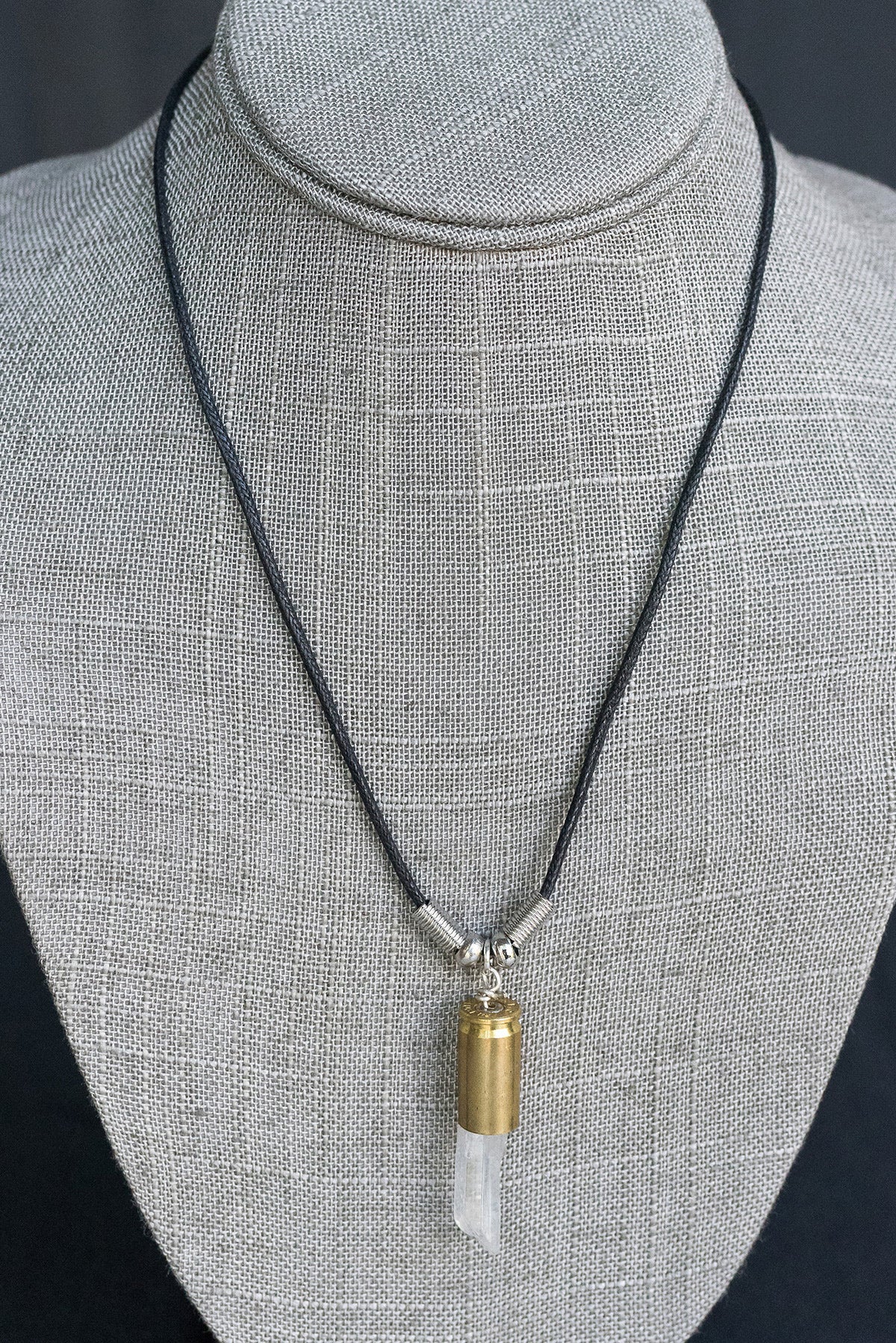 Clear Crystal Teardrop Bullet Pendant on Leather Rope
